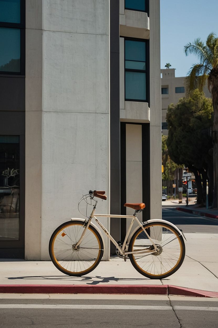 Default minimalist bicycle designed by Dieter Rams on a street 0 ced08699
