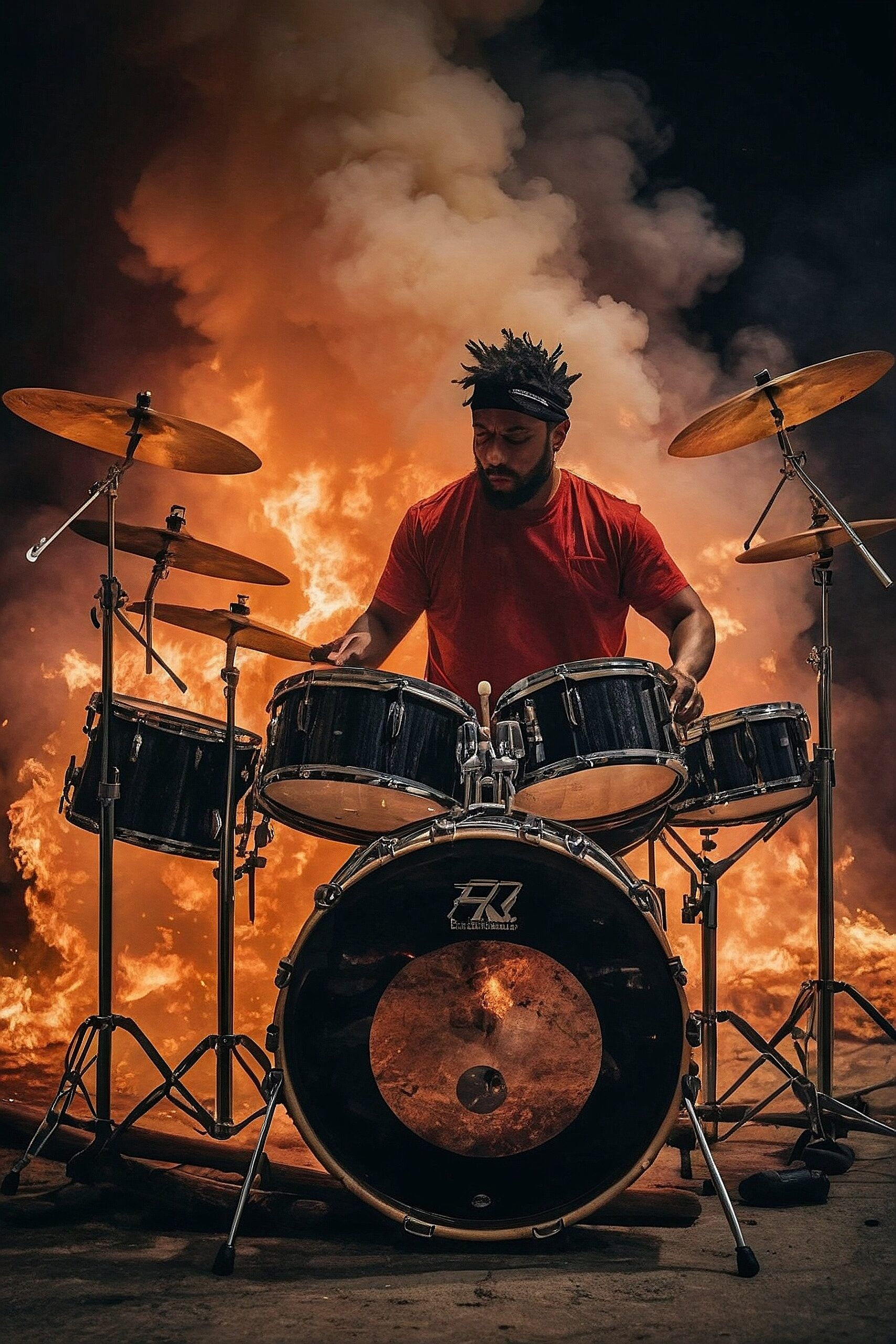 Default A fierce drummer stands in front of a raging inferno t 1 f577adff 7f2f 4ce4 81eb 074971baa0a9 0 scaled fb54dcc8